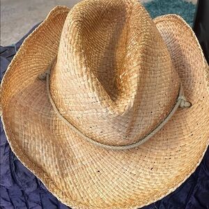 MG Straw Outback Tea Stained Cowboy Raffia Hat Natural